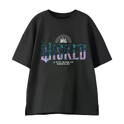 Big Kid Girls Crew Neck Short Sleeve Oversized Wicked Graphic T-Shirt