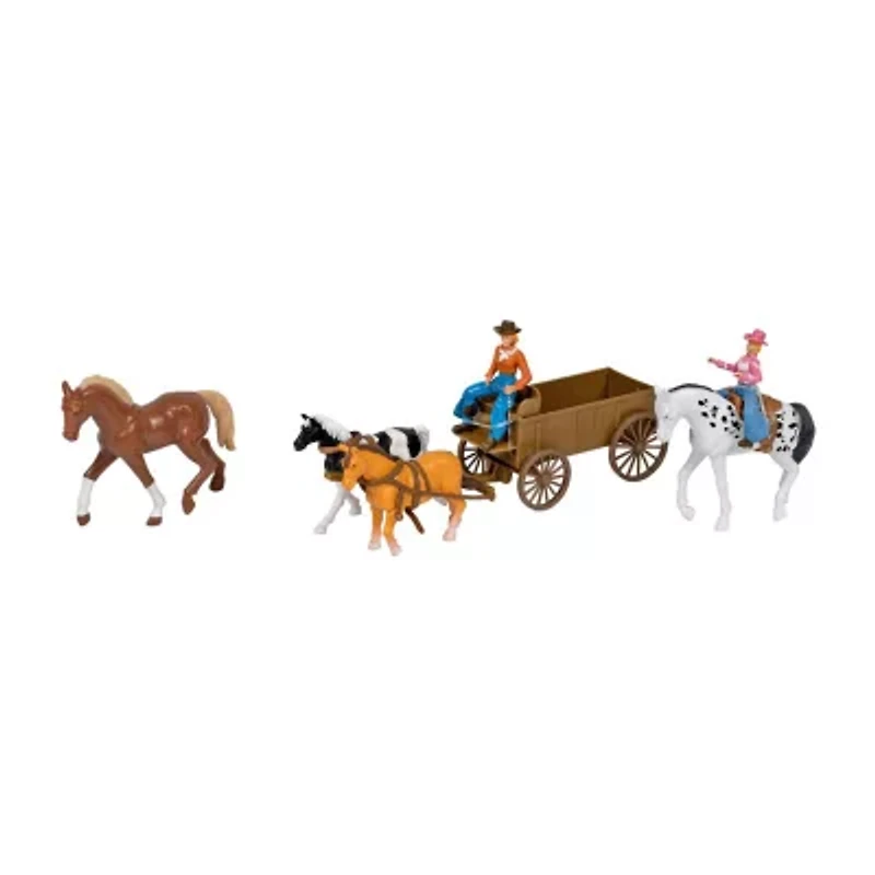 New Ray Valley Ranch Barn Horse Set 15-pc. Toy Playset