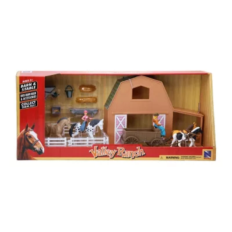 New Ray Valley Ranch Barn Horse Set 15-pc. Toy Playset