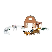 New Ray Valley Ranch Barn Horse Set 15-pc. Toy Playset
