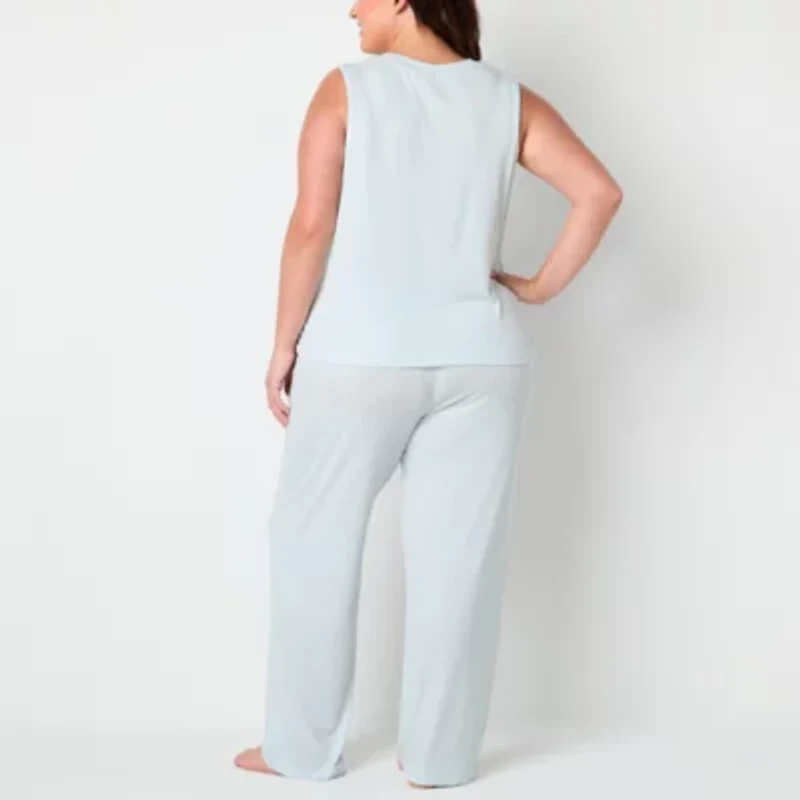 Jaclyn Womens Crew Neck Sleeveless 2-pc. Plus Pajama Sets