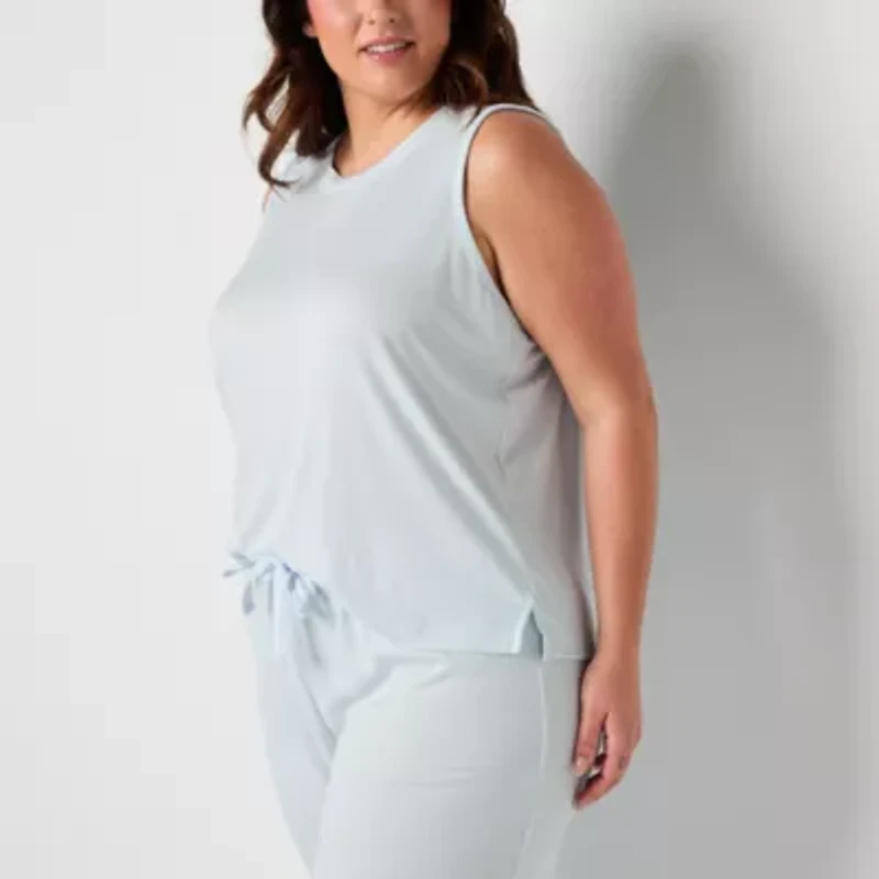 Jaclyn Womens Crew Neck Sleeveless 2-pc. Plus Pajama Sets