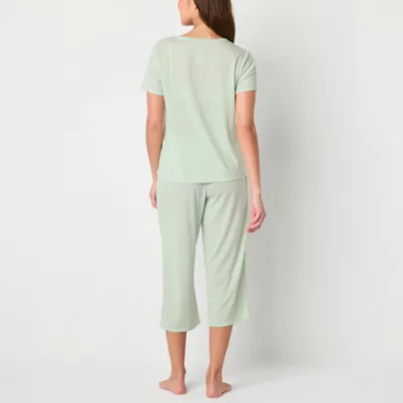 Jaclyn Womens Round Neck Short Sleeve 2-pc. Pajama Sets