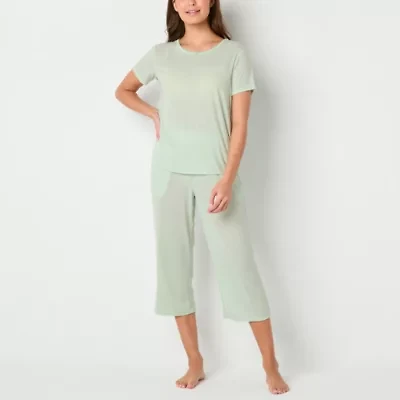Jaclyn Womens Round Neck Short Sleeve 2-pc. Pajama Sets