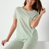 Jaclyn Womens Round Neck Short Sleeve 2-pc. Pajama Sets