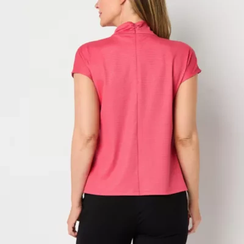Liz Claiborne Womens Keyhole Neck Short Sleeve Blouse