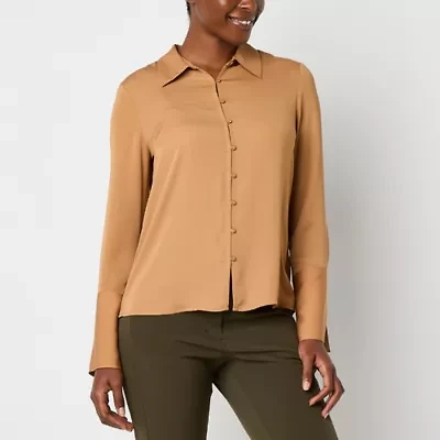 Worthington Womens Long Sleeve Satin Blouse