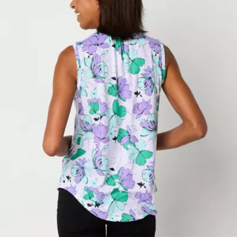 Liz Claiborne Womens Split Crew Neck Sleeveless Tank Top