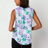 Liz Claiborne Womens Split Crew Neck Sleeveless Tank Top