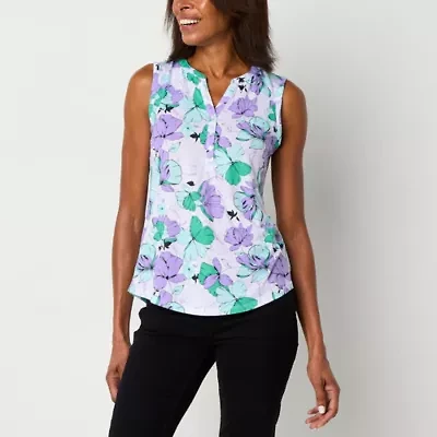 Liz Claiborne Womens Split Crew Neck Sleeveless Tank Top