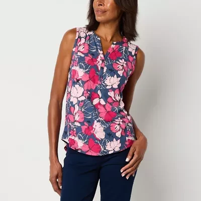 Liz Claiborne Womens Split Crew Neck Sleeveless Tank Top