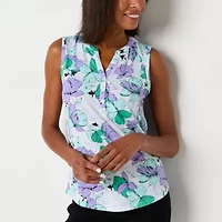 Liz Claiborne Womens Split Crew Neck Sleeveless Tank Top