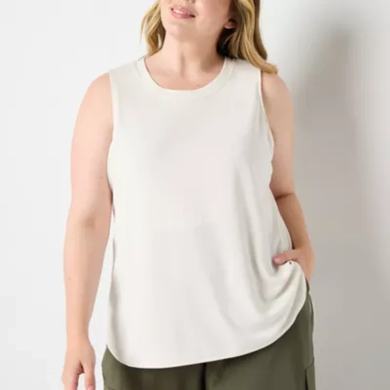 Stylus Womens Crew Neck Sleeveless Plus Tank Top
