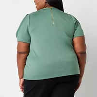 Liz Claiborne Texture Womens Crew Neck Short Sleeve Plus Blouse