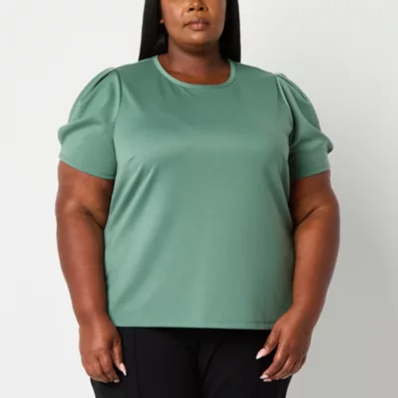 Liz Claiborne Texture Womens Crew Neck Short Sleeve Plus Blouse