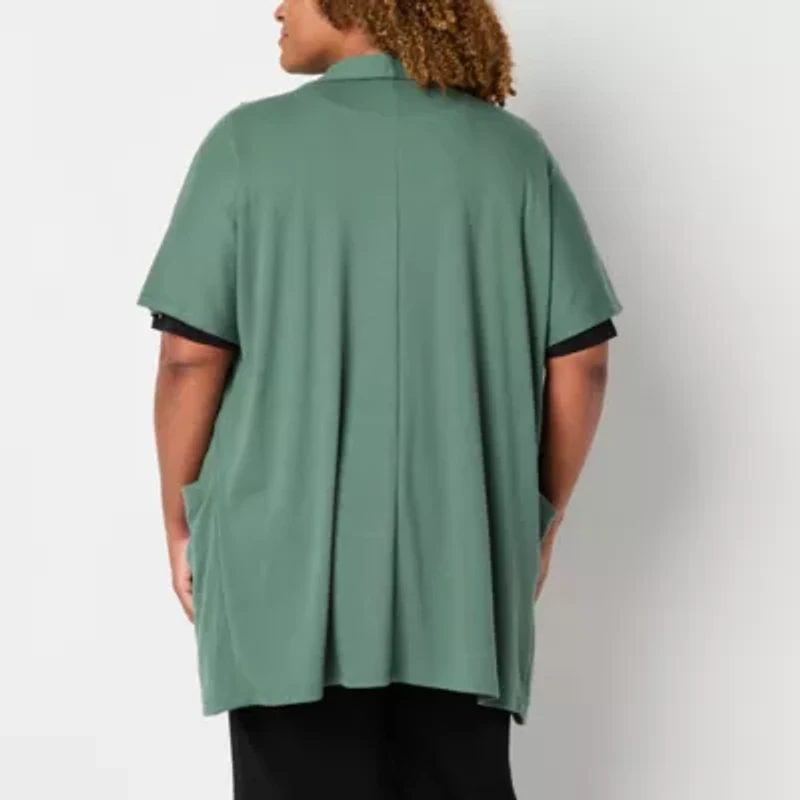 Liz Claiborne Womens Short Sleeve Open Front Plus Cardigan