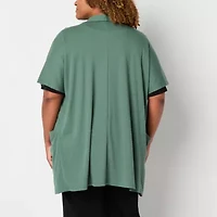 Liz Claiborne Womens Short Sleeve Open Front Plus Cardigan
