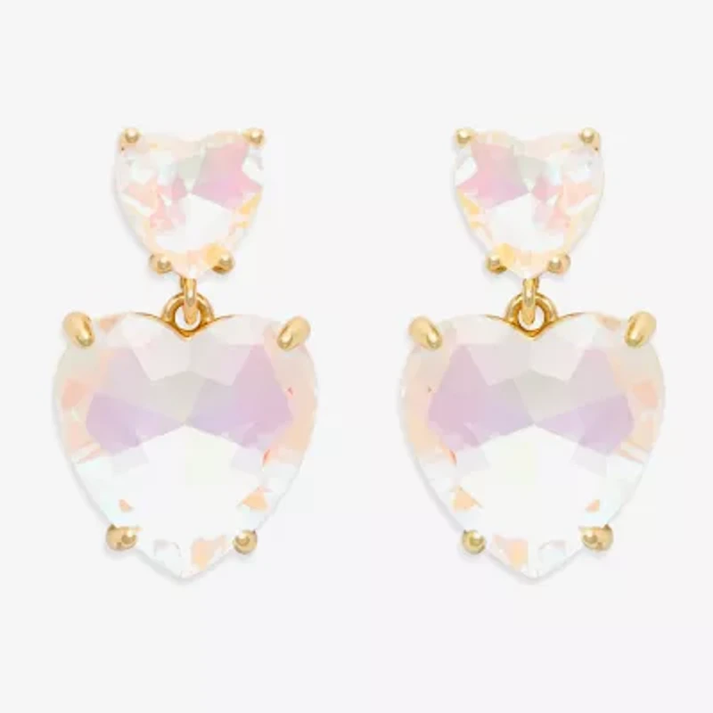 Bijoux Bar Gold Tone Womens Glass Heart Drop Earrings