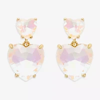 Bijoux Bar Gold Tone Womens Glass Heart Drop Earrings