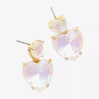 Bijoux Bar Gold Tone Womens Glass Heart Drop Earrings