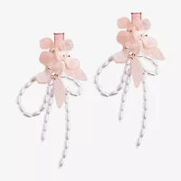 Bijoux Bar Gold Tone Womens White Simulated Pearl Flower Drop Earrings