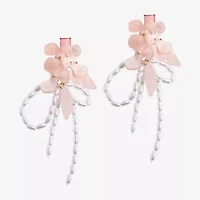 Bijoux Bar Gold Tone Womens White Simulated Pearl Flower Drop Earrings