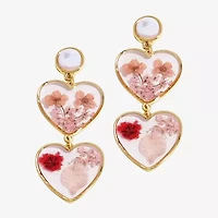 Bijoux Bar Gold Tone Womens White Simulated Pearl Heart Drop Earrings