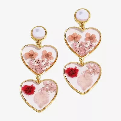 Bijoux Bar Gold Tone Womens White Simulated Pearl Heart Drop Earrings