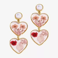 Bijoux Bar Gold Tone Womens White Simulated Pearl Heart Drop Earrings
