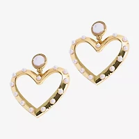 Bijoux Bar Gold Tone Womens White Simulated Pearl Heart Drop Earrings