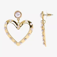 Bijoux Bar Gold Tone Womens White Simulated Pearl Heart Drop Earrings