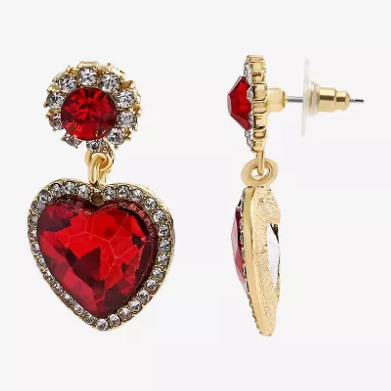 Bijoux Bar Gold Tone Womens Red Heart Drop Earrings