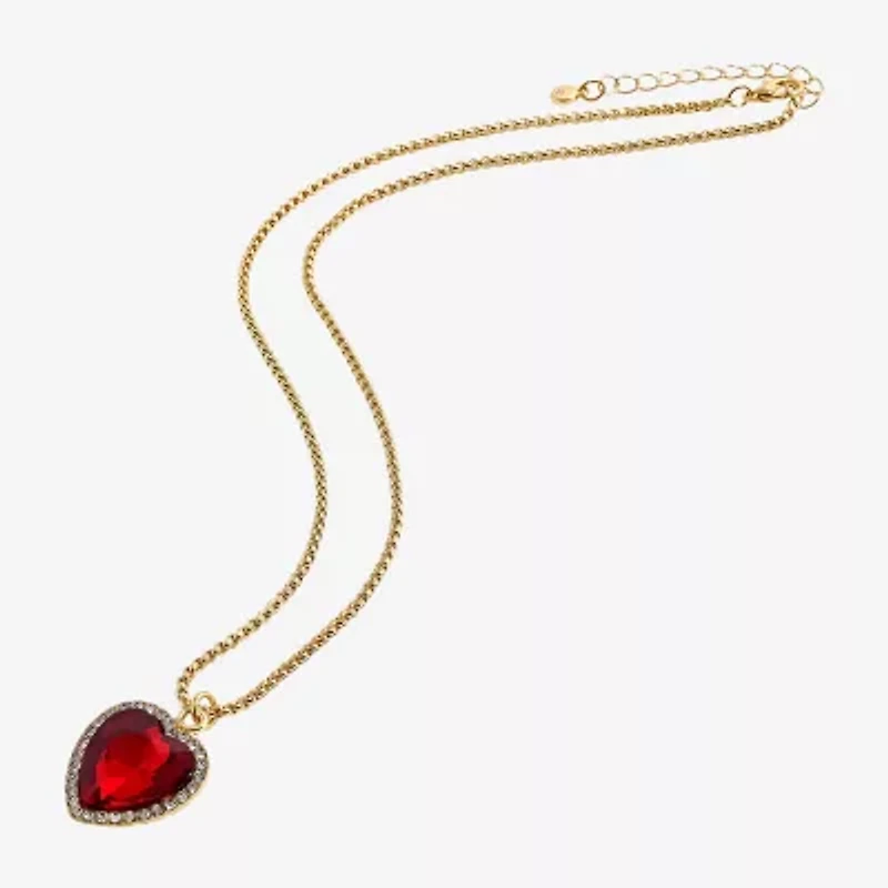 Bijoux Bar Gold Tone Womens Red Heart 18 Inch Pendant Necklace