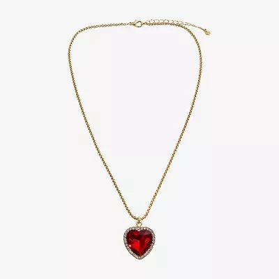 Bijoux Bar Gold Tone Womens Red Heart 18 Inch Pendant Necklace