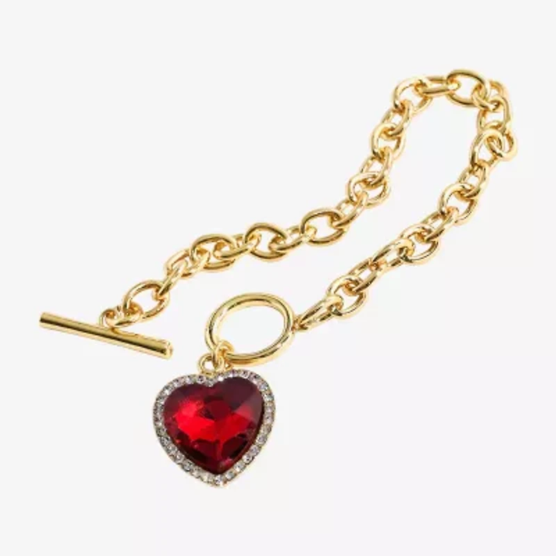 Bijoux Bar Gold Tone Womens 7.5 Inch Link Heart Chain Bracelet