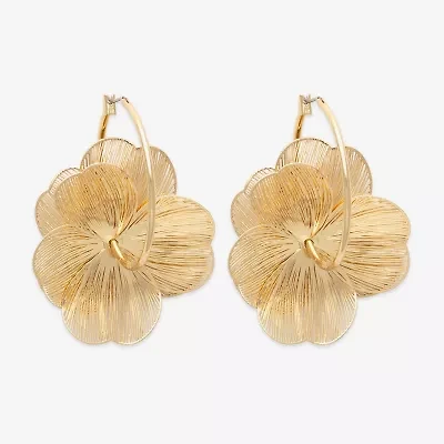 Bijoux Bar Gold Tone Womens 37.1mm Flower Hoop Earrings