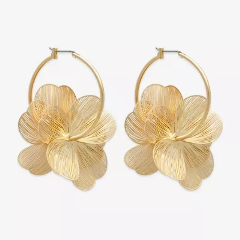 Bijoux Bar Gold Tone Womens 37.1mm Flower Hoop Earrings