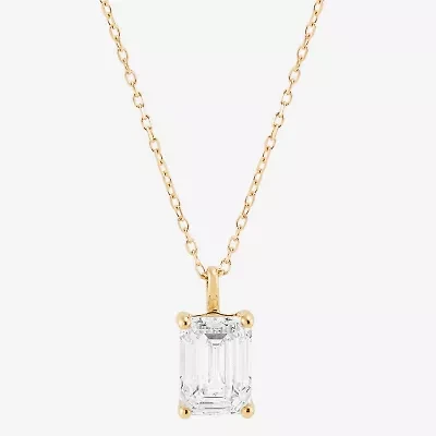  ( H-I/Si1-Si2 ) 2 CT.  Lab-Grown Diamond 14K Gold Emerald 18 Inch Pendant Necklace