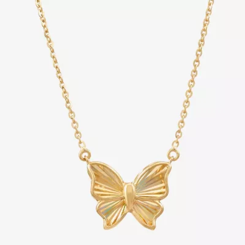 Womens 10K Gold Animal Butterfly 18 Inch Pendant Necklace