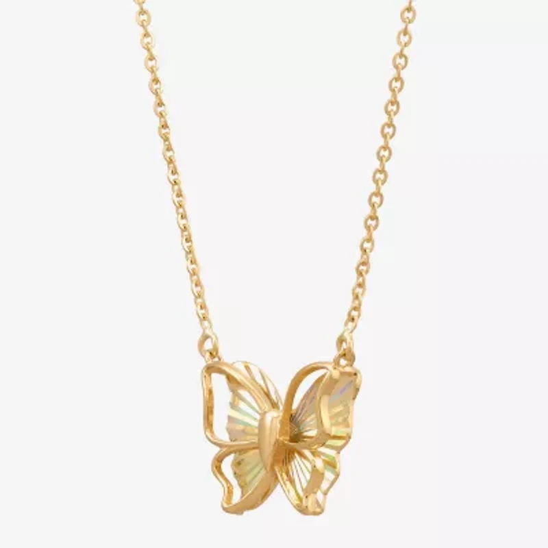 Womens 10K Gold Animal Butterfly 18 Inch Pendant Necklace