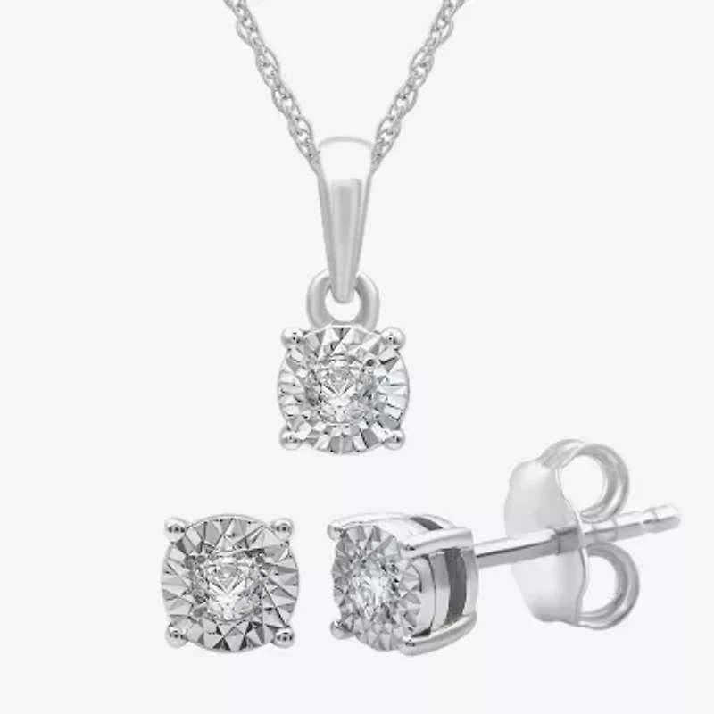 Yes, Please! (G, Si1-Si2) Womens 1/6 CT. T.W. Lab Grown White Diamond Sterling Silver 2 Pair Jewelry Set
