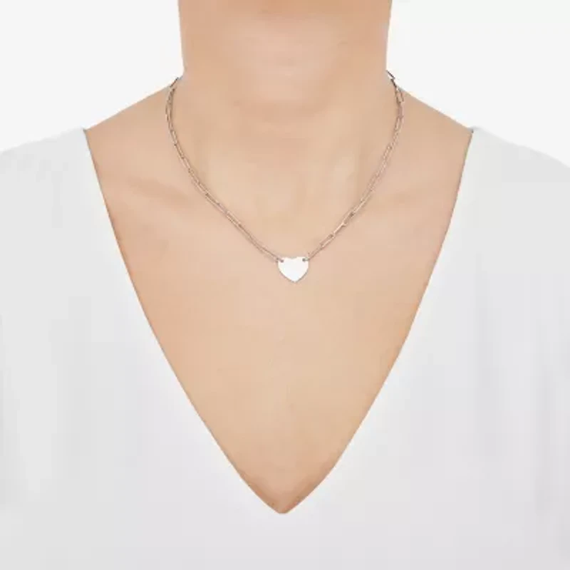Made in Italy Womens Sterling Silver Heart 16 Inch Pendant Necklace