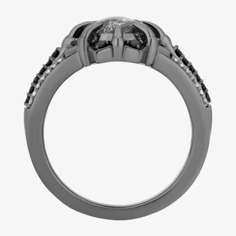 Enchanted Disney Fine Jewelry Maleficent(I, I2) Womens 1/10 CT. T.W. Genuine Black Quartz Sterling Silver Maleficent Cocktail Ring