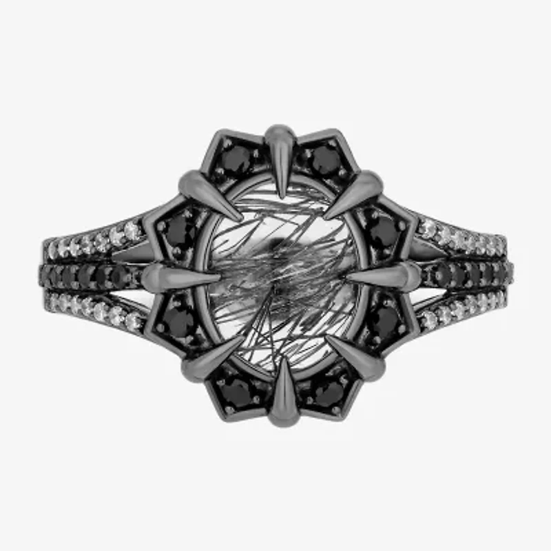 Enchanted Disney Fine Jewelry Maleficent(I, I2) Womens 1/10 CT. T.W. Genuine Black Quartz Sterling Silver Maleficent Cocktail Ring