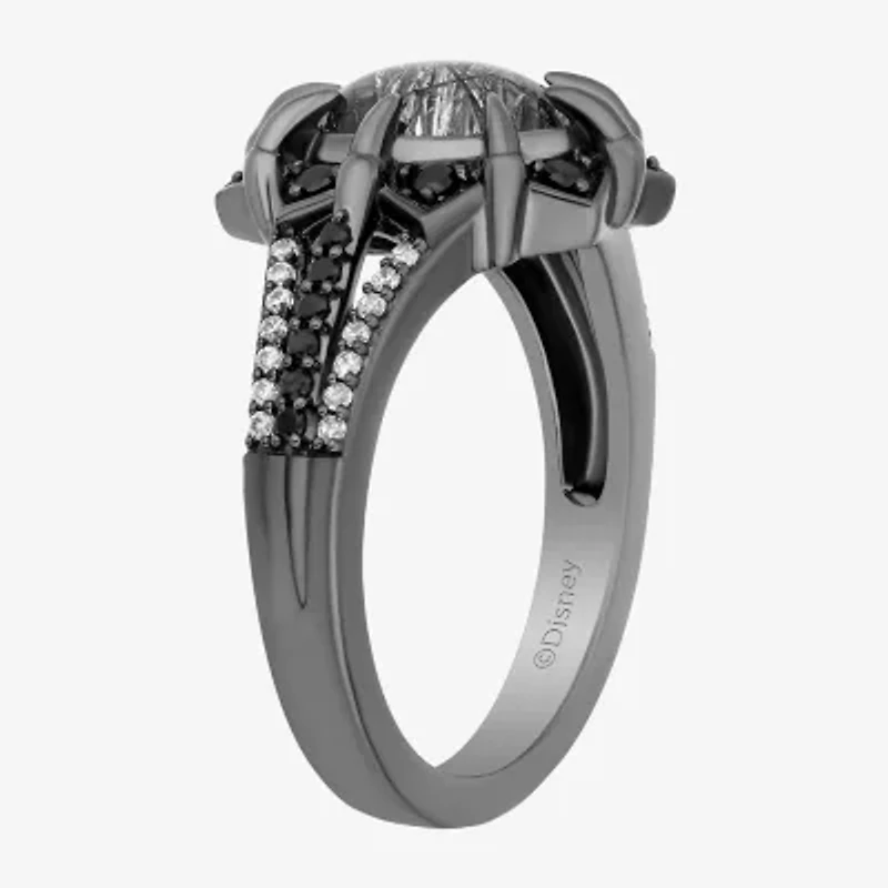 Enchanted Disney Fine Jewelry Maleficent(I, I2) Womens 1/10 CT. T.W. Genuine Black Quartz Sterling Silver Maleficent Cocktail Ring