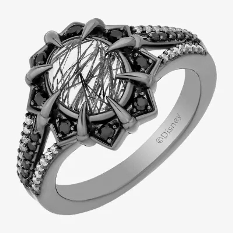 Enchanted Disney Fine Jewelry Maleficent(I, I2) Womens 1/10 CT. T.W. Genuine Black Quartz Sterling Silver Maleficent Cocktail Ring