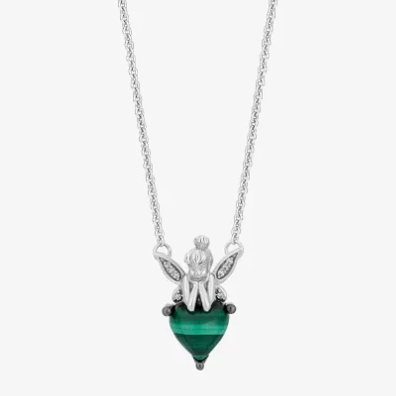 Enchanted Disney Fine Jewelry Tinker Bell(I, I2) Womens Diamond Accent Genuine Green Malachite Sterling Silver Heart 18 Inch Pendant Necklace