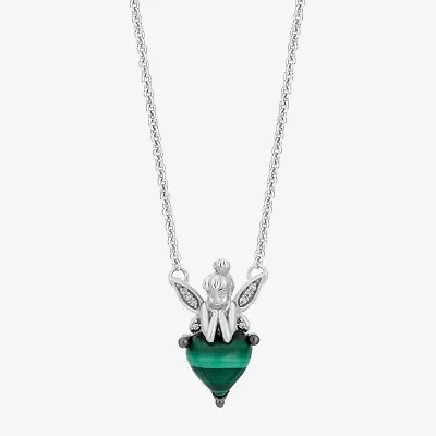 Enchanted Disney Fine Jewelry Tinker Bell(I, I2) Womens Diamond Accent Genuine Green Malachite Sterling Silver Heart 18 Inch Pendant Necklace