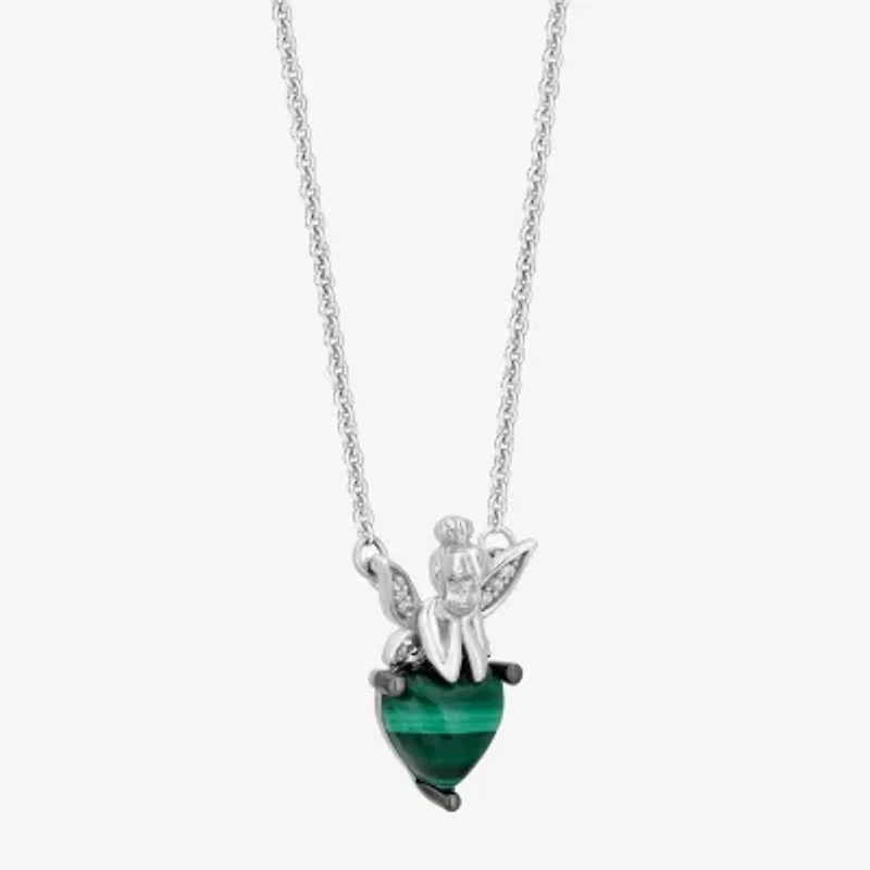 Enchanted Disney Fine Jewelry Tinker Bell(I, I2) Womens Diamond Accent Genuine Green Malachite Sterling Silver Heart 18 Inch Pendant Necklace