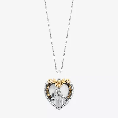Enchanted Disney Fine Jewelry Belle (I, I2) Womens 1/10 CT. T.W. Genuine White Mother Of Pearl 14K Gold Over Silver Sterling Silver Heart 18 Inch Pendant Necklace